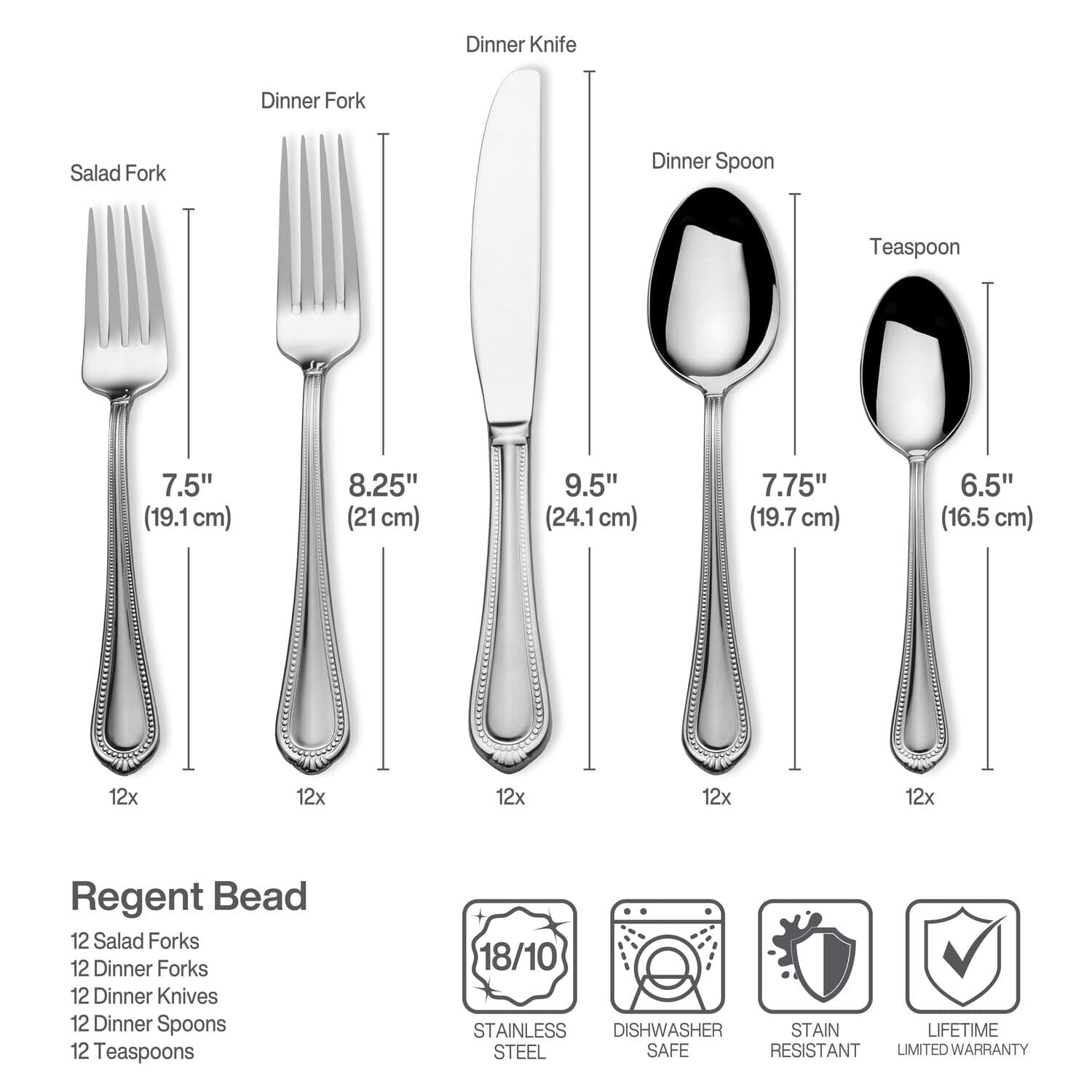 Regent Bead 65 Piece Flatware Set. Service for 12 - Image 6