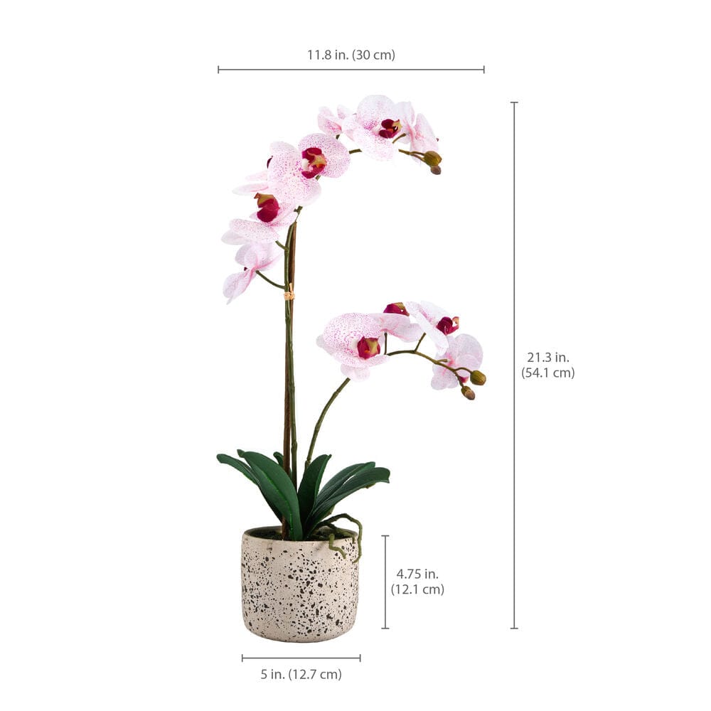 21 Inch Faux Orchid Flower in Rustic Pot. White and Pink - Image 4
