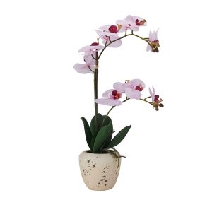 22 Inch Faux Orchid in Rustic Pot. Pink Spot