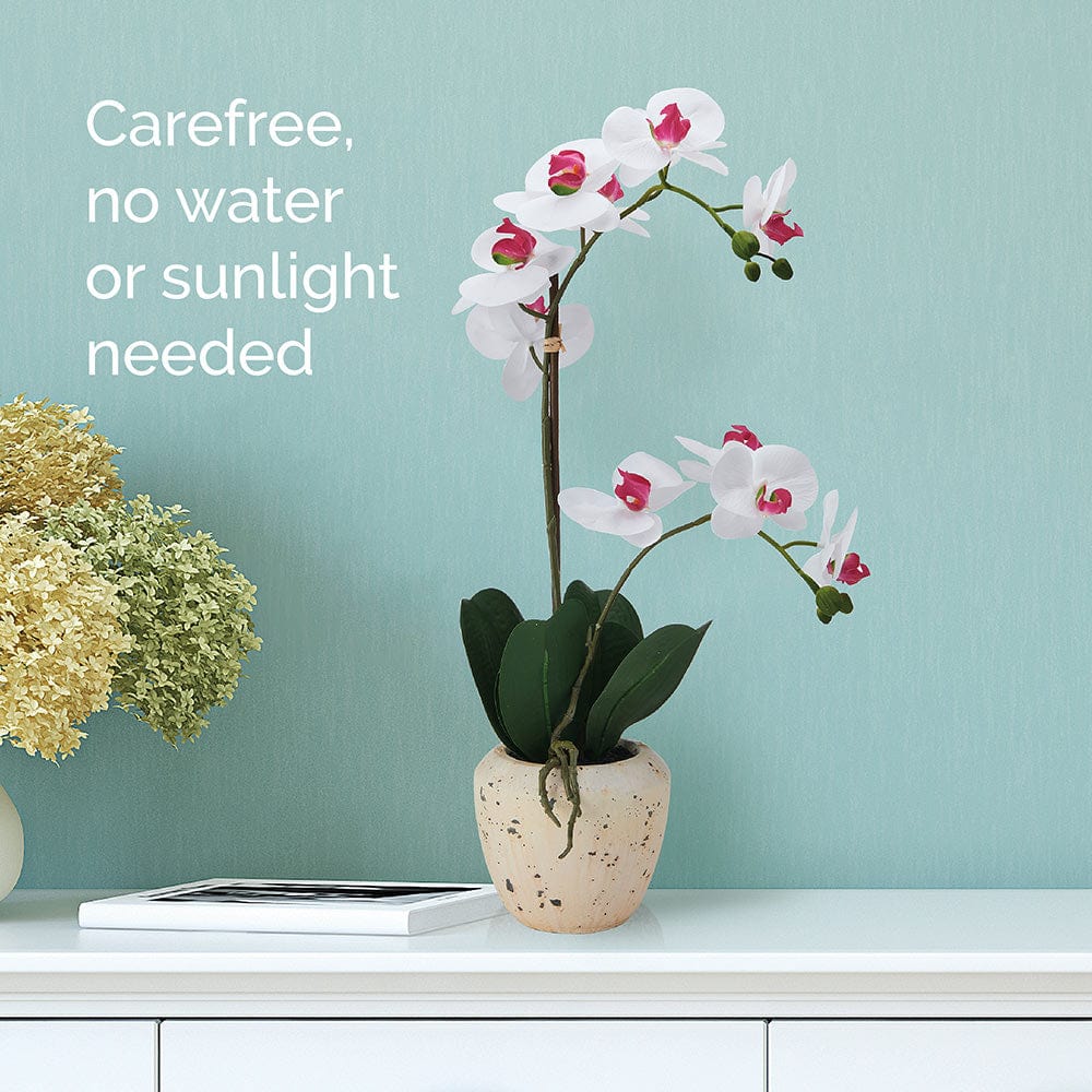 22 Inch Faux Orchid in Rustic Pot. White and Pink - Image 2