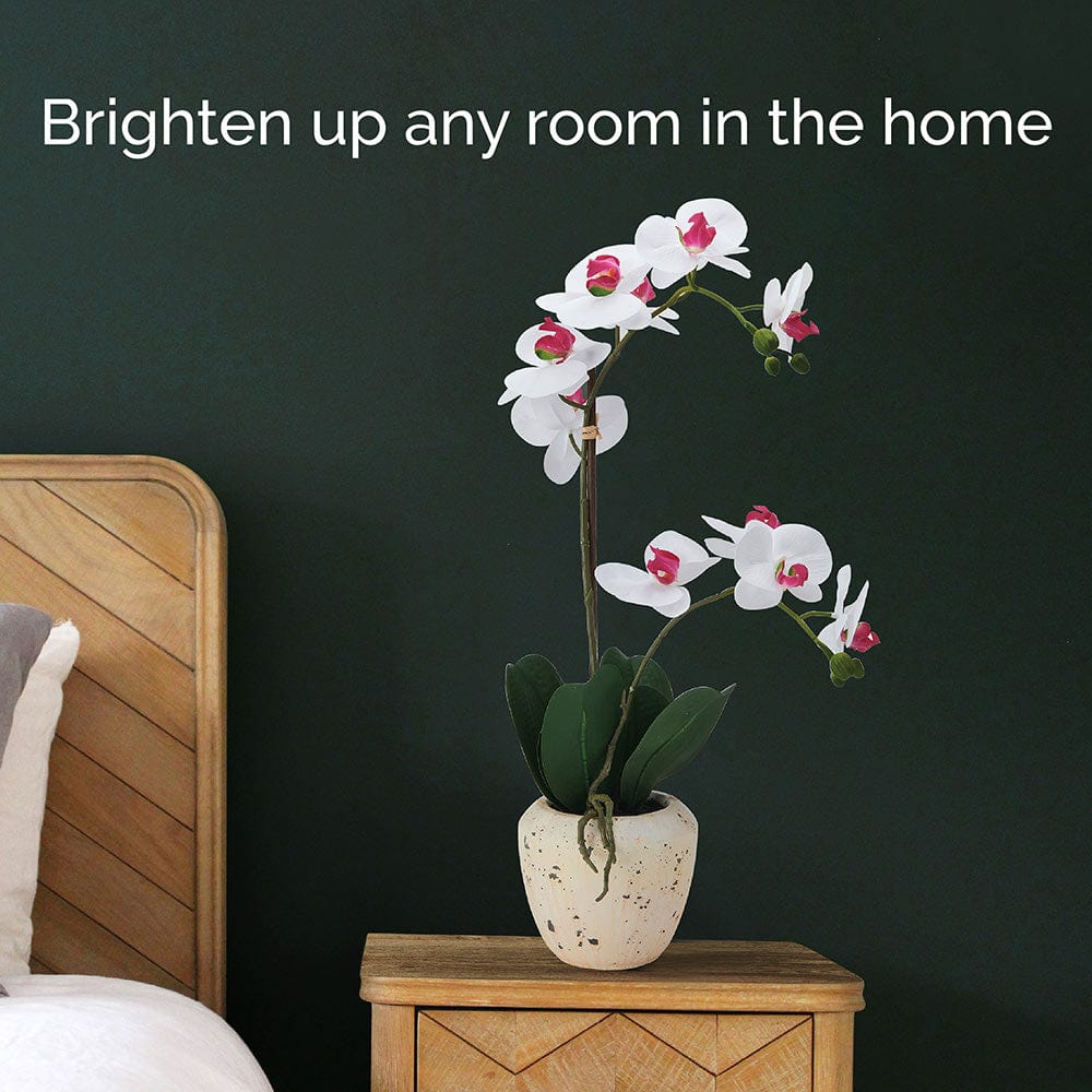 22 Inch Faux Orchid in Rustic Pot. White and Pink - Image 3