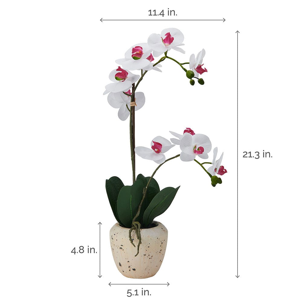 22 Inch Faux Orchid in Rustic Pot. White and Pink - Image 4