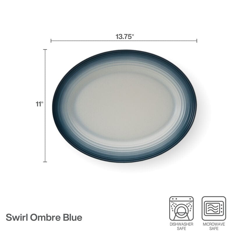 Swirl Ombre Blue Oval Platter - Image 3