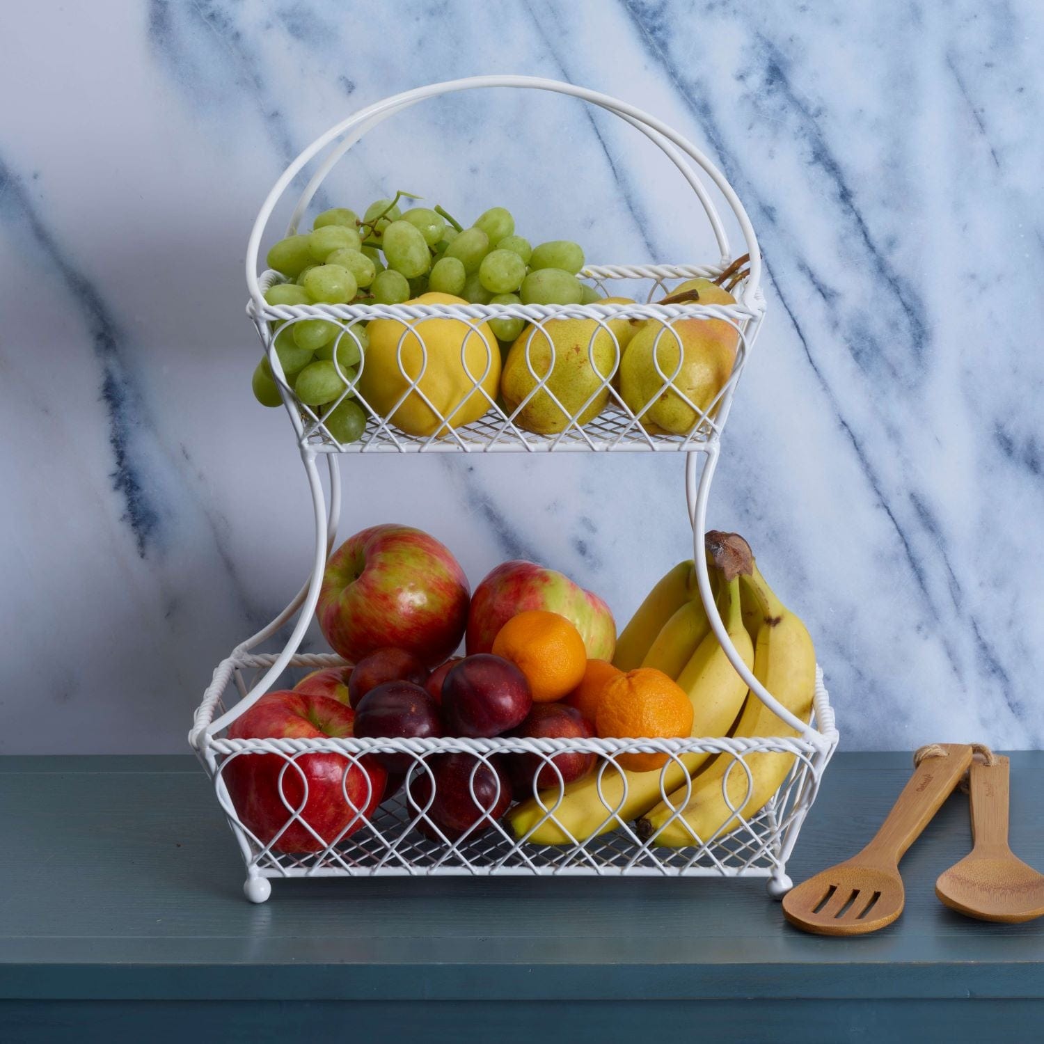 Loop and Lattice 2 Tier White Flatback Fruit Storage Basket - Image 5