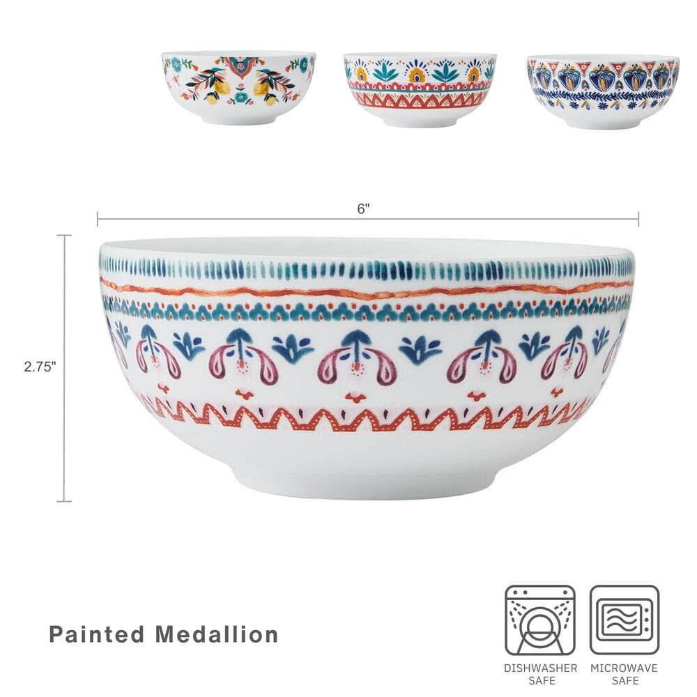Painted Medallion Set of 4 Soup Cereal Bowls - Image 3