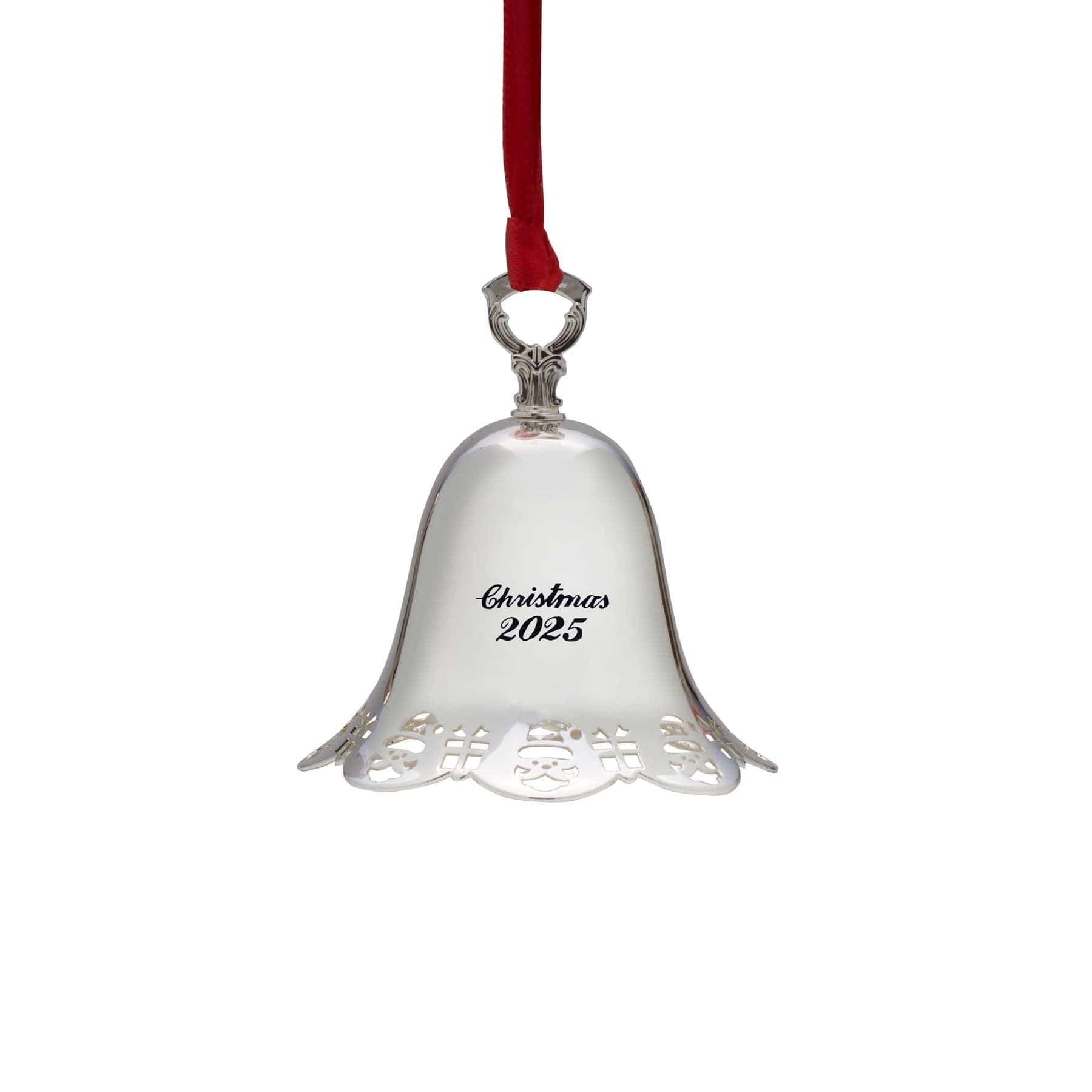 2025 Silver Plate Pierced Santa and Presents Bell Ornament 46th Edition - Image 4
