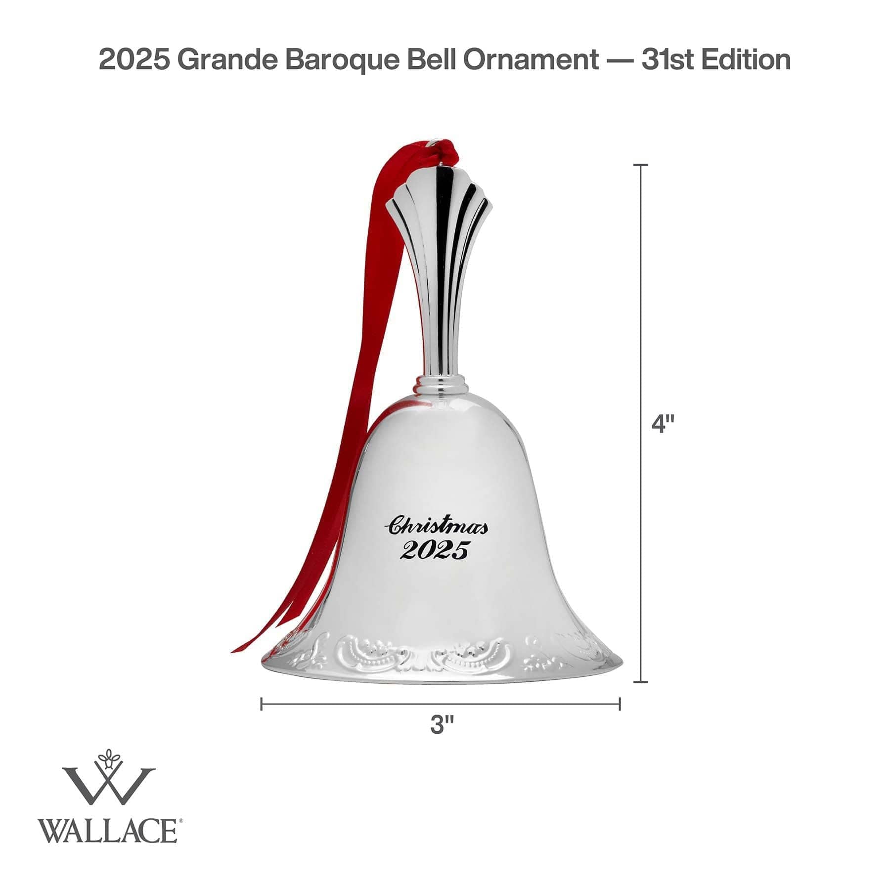 2025 Silver Plate Grande Baroque Bell Ornament 31st Edition - Image 3