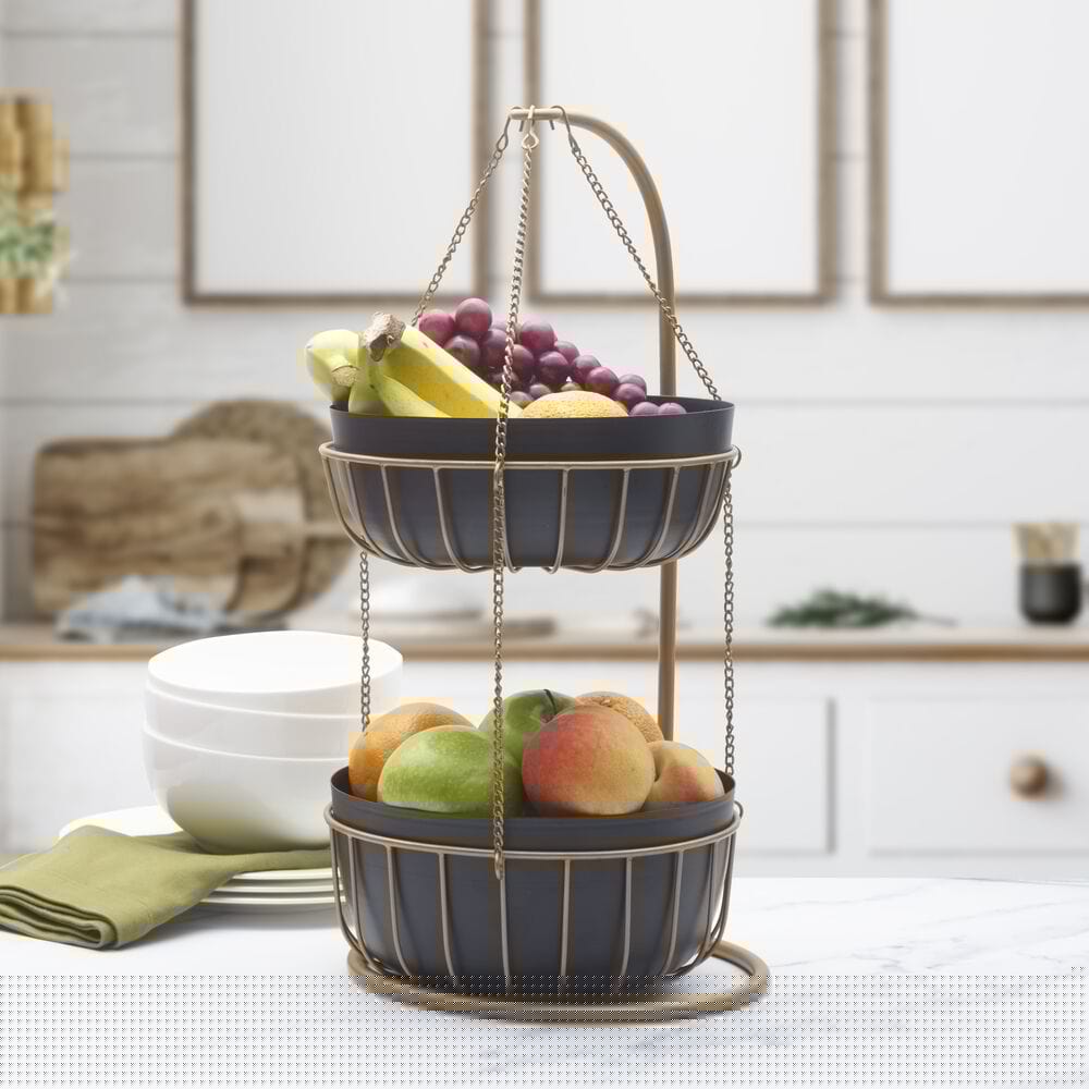Aztec 2 Tier Hanging Storage Fruit Basket - Image 2