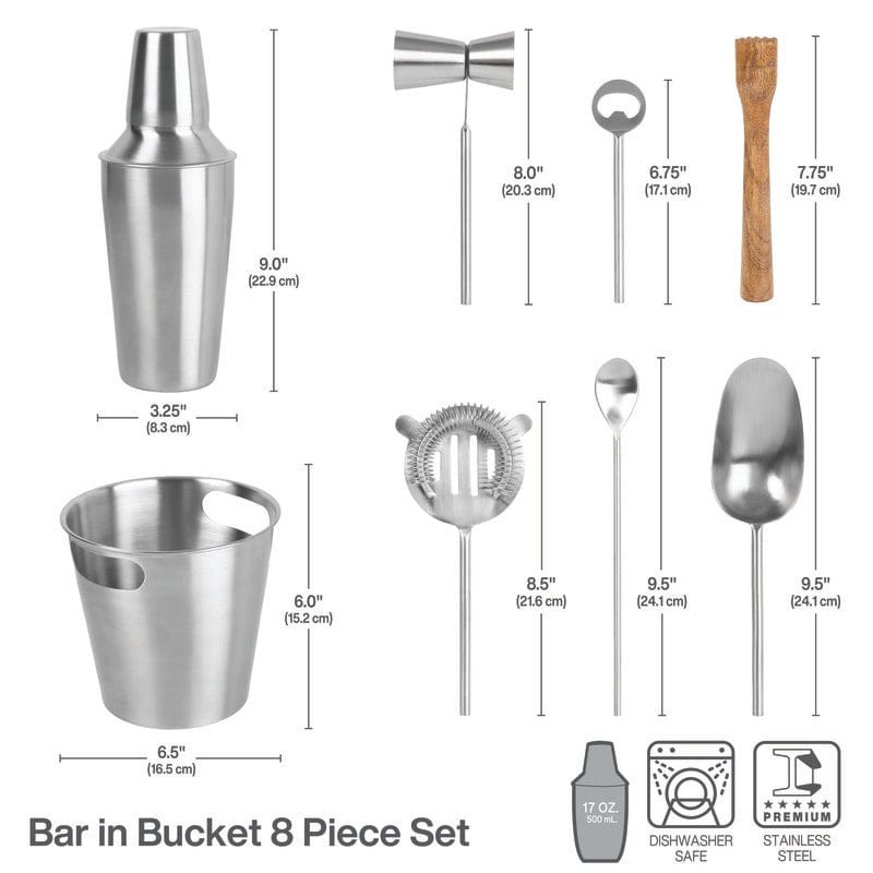 Essentials 8 Piece Barware Cocktail Shaker Bartool Set - Image 3