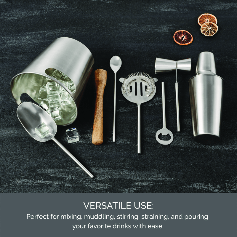 Essentials 8 Piece Barware Cocktail Shaker Bartool Set - Image 4