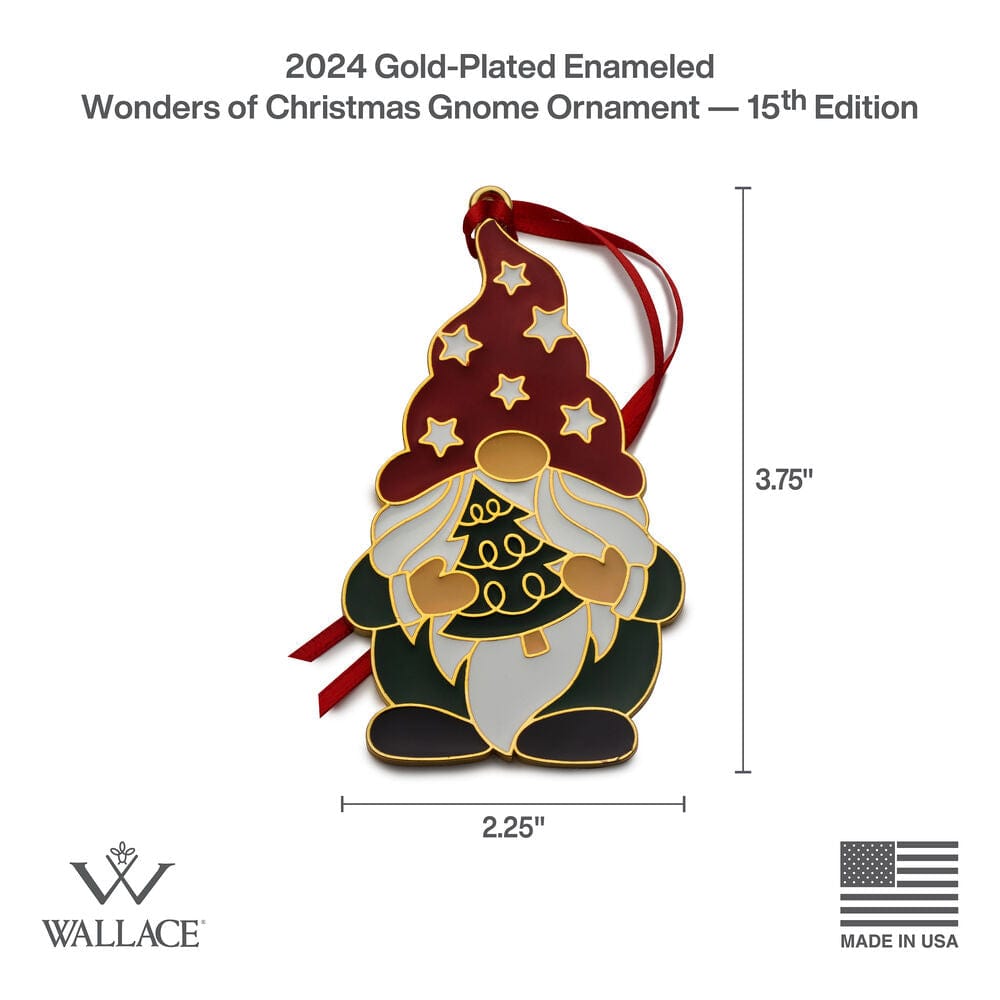 2024 Gold Plate & Enameled Wonders of Christmas 15th Edition Gnome Ornament - Image 5