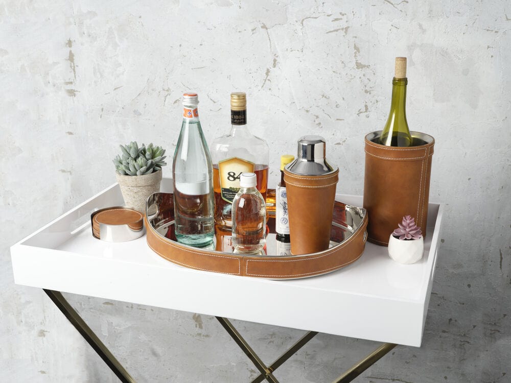 Faux Leather Stitched Oval Serving Bar Tray - Image 2
