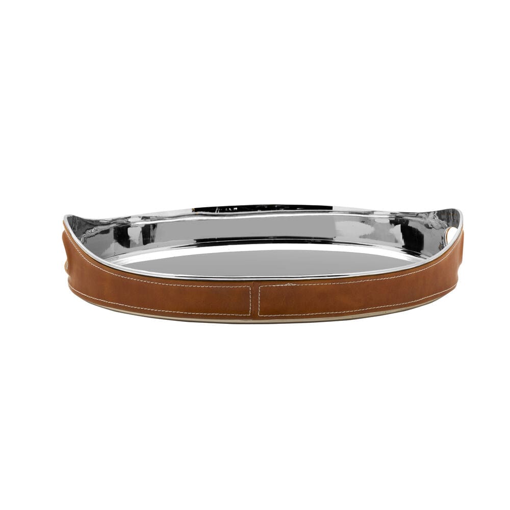 Faux Leather Stitched Oval Serving Bar Tray - Image 5