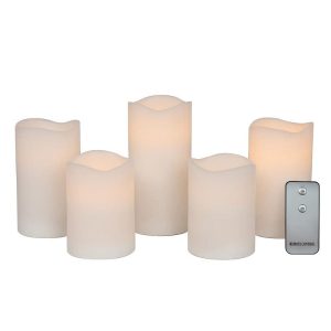 Flameless Set of 5 Wave Pillar LED Candles with Remote