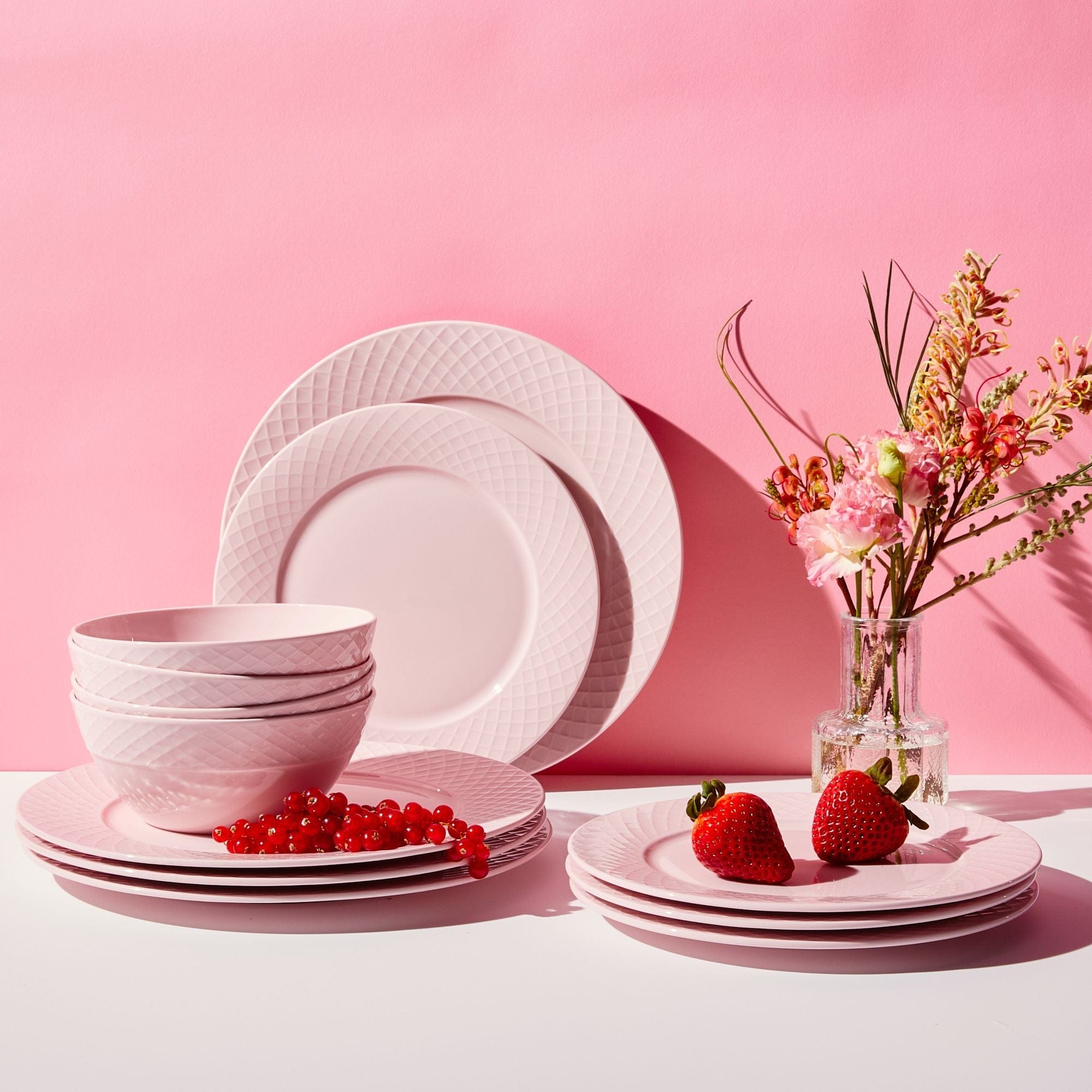 Trellis Pink 12 Piece Dinnerware Set. Service for 4 - Image 2