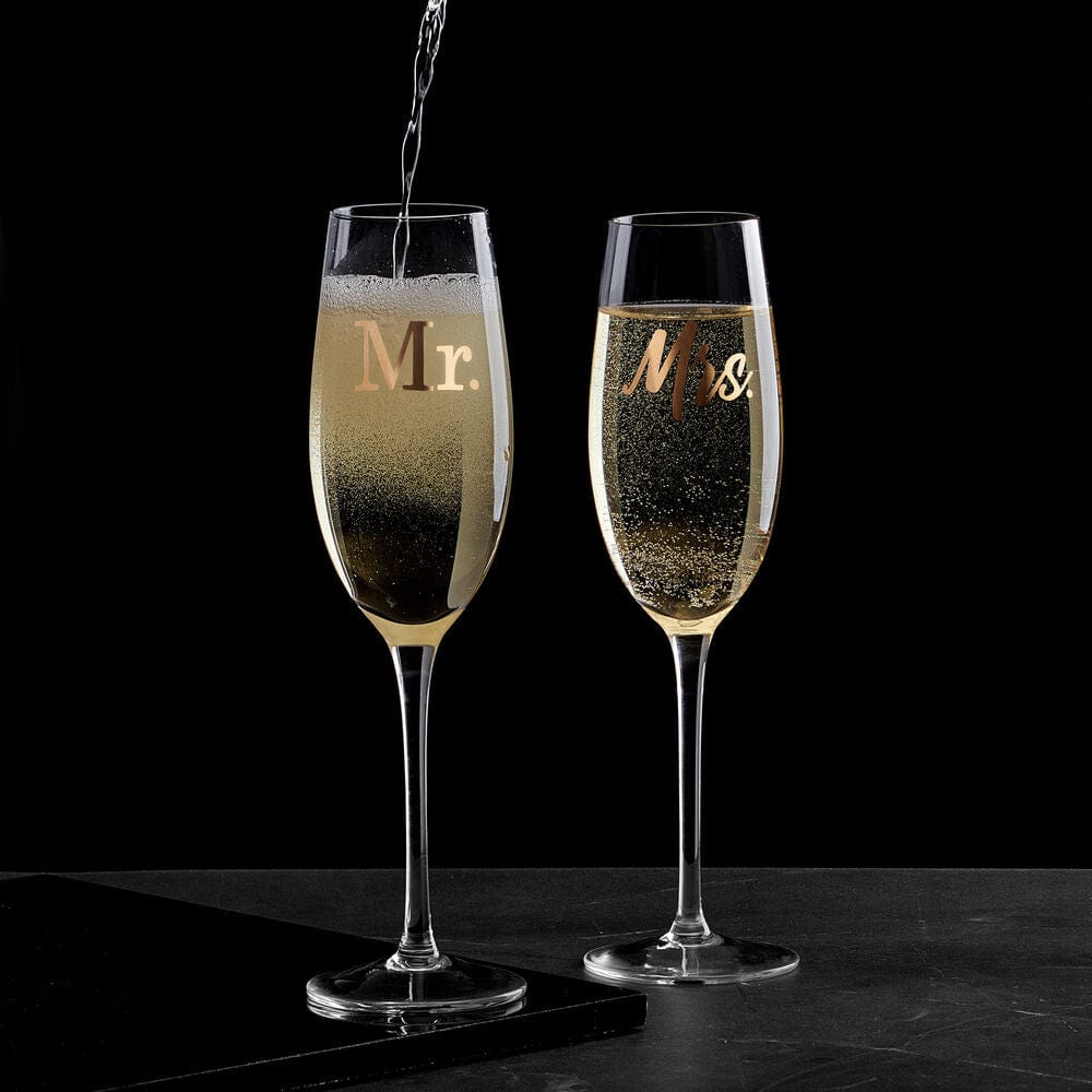 Mr. and Mrs. Set of 2 Champagne Toasting Flute Glasses - Image 2