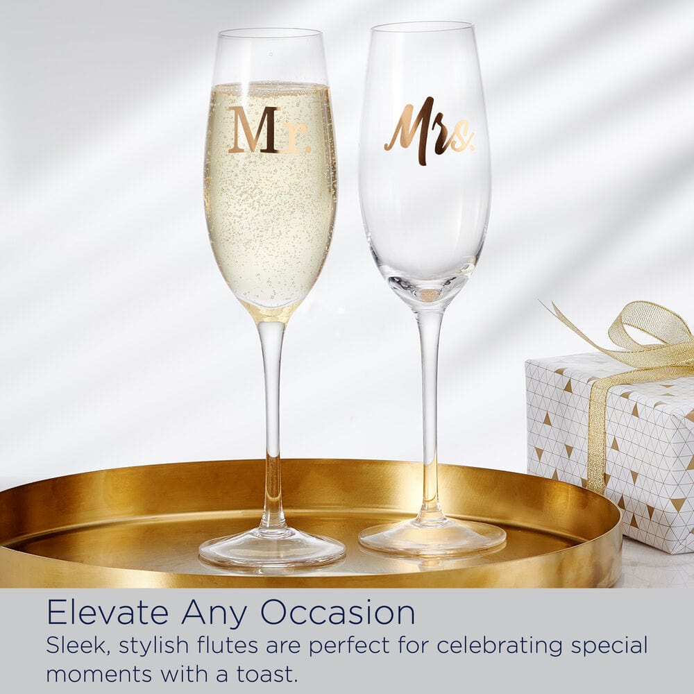 Mr. and Mrs. Set of 2 Champagne Toasting Flute Glasses - Image 6