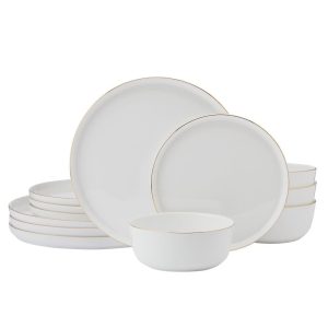 Samantha Gold Rim 12 Piece Dinnerware Set. Service for 4