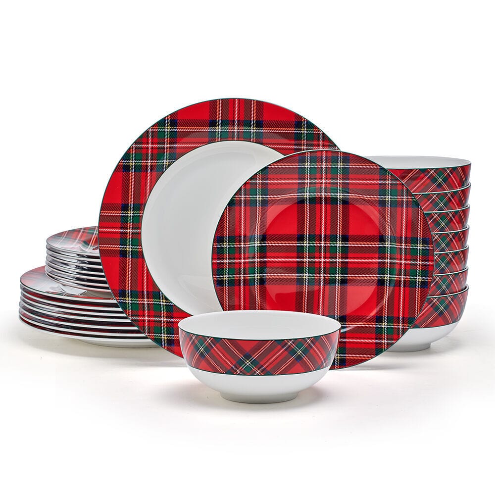 Tartan Red 24 Piece Dinnerware Set. Service for 8