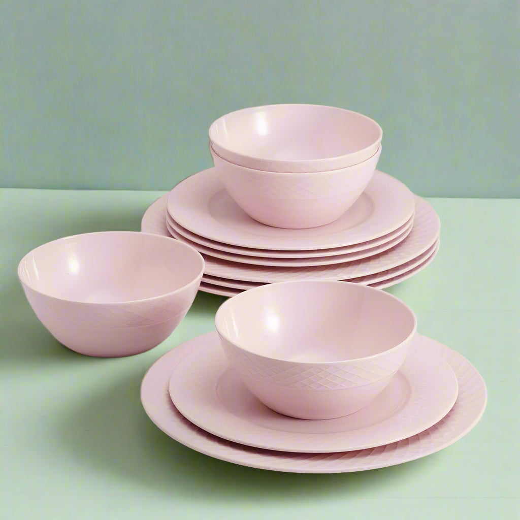 Trellis Pink 12 Piece Dinnerware Set. Service for 4 - Image 3