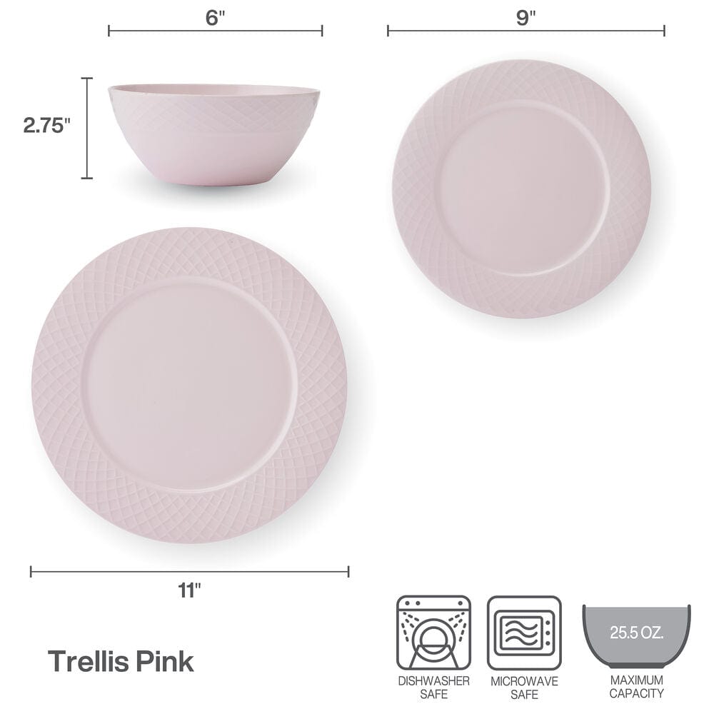 Trellis Pink 12 Piece Dinnerware Set. Service for 4 - Image 4
