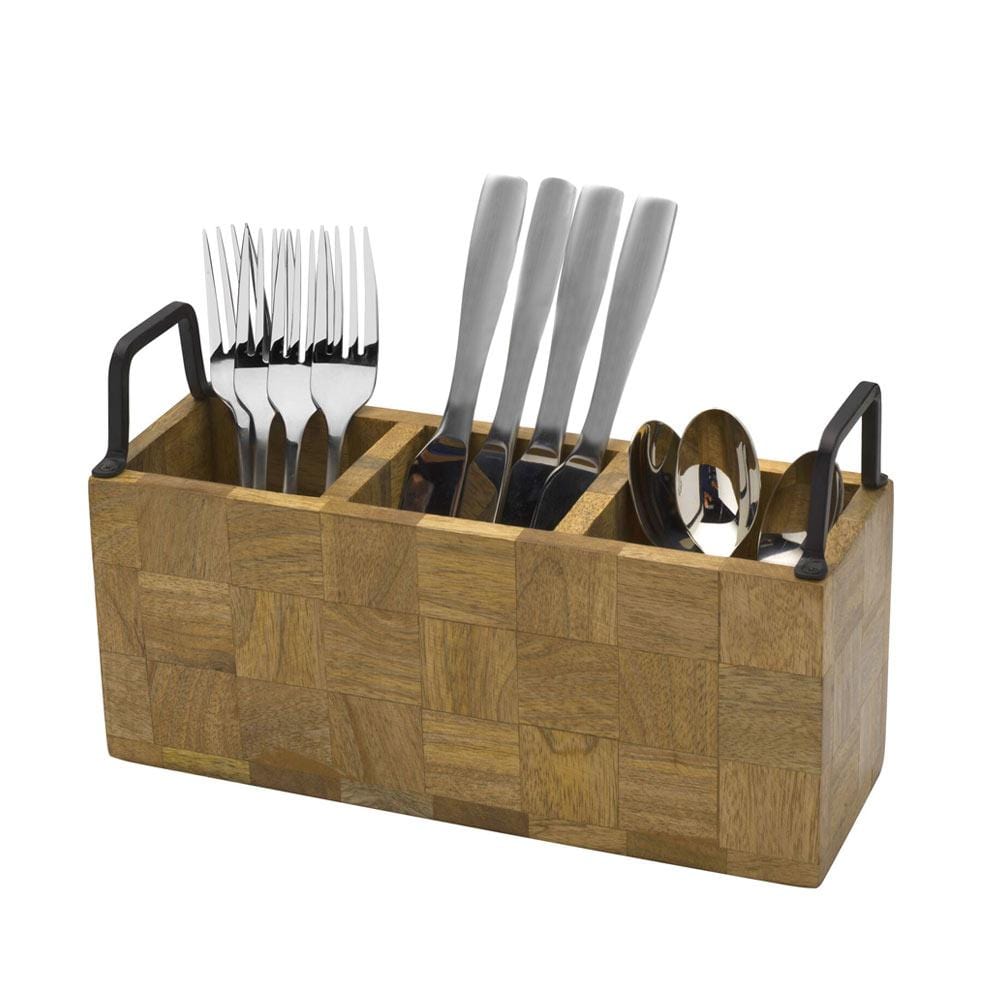 Avery Checkered Flatware Wood Caddy - Image 4
