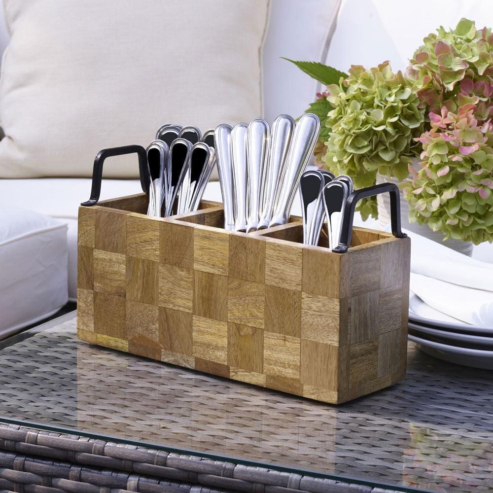 Avery Checkered Flatware Wood Caddy - Image 2