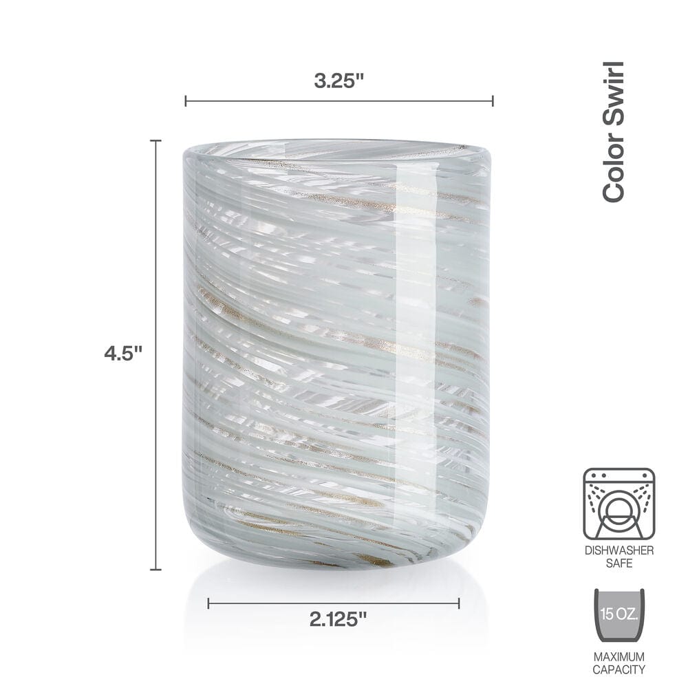 Color Swirl Gray Set of 4 Double Old Fashioned Glasses - Image 6