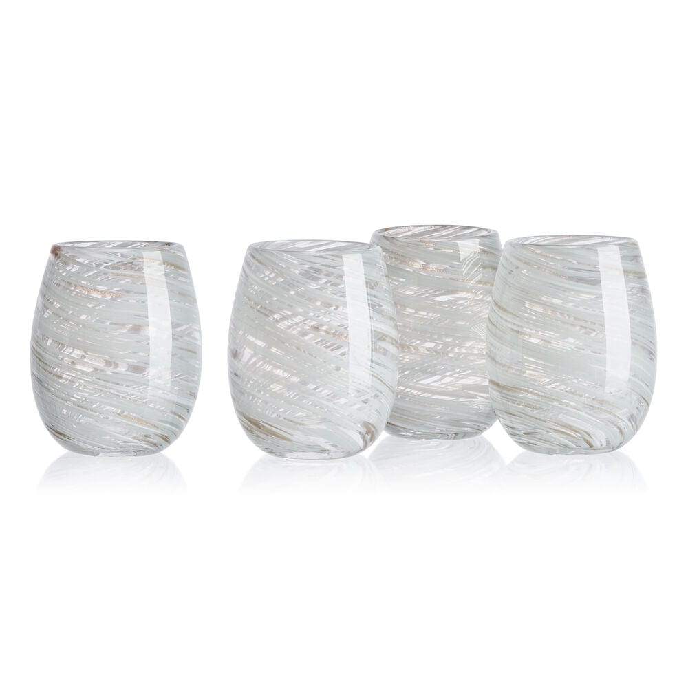 Color Swirl Gray Set of 4 Stemless Wine Glasses - Image 5