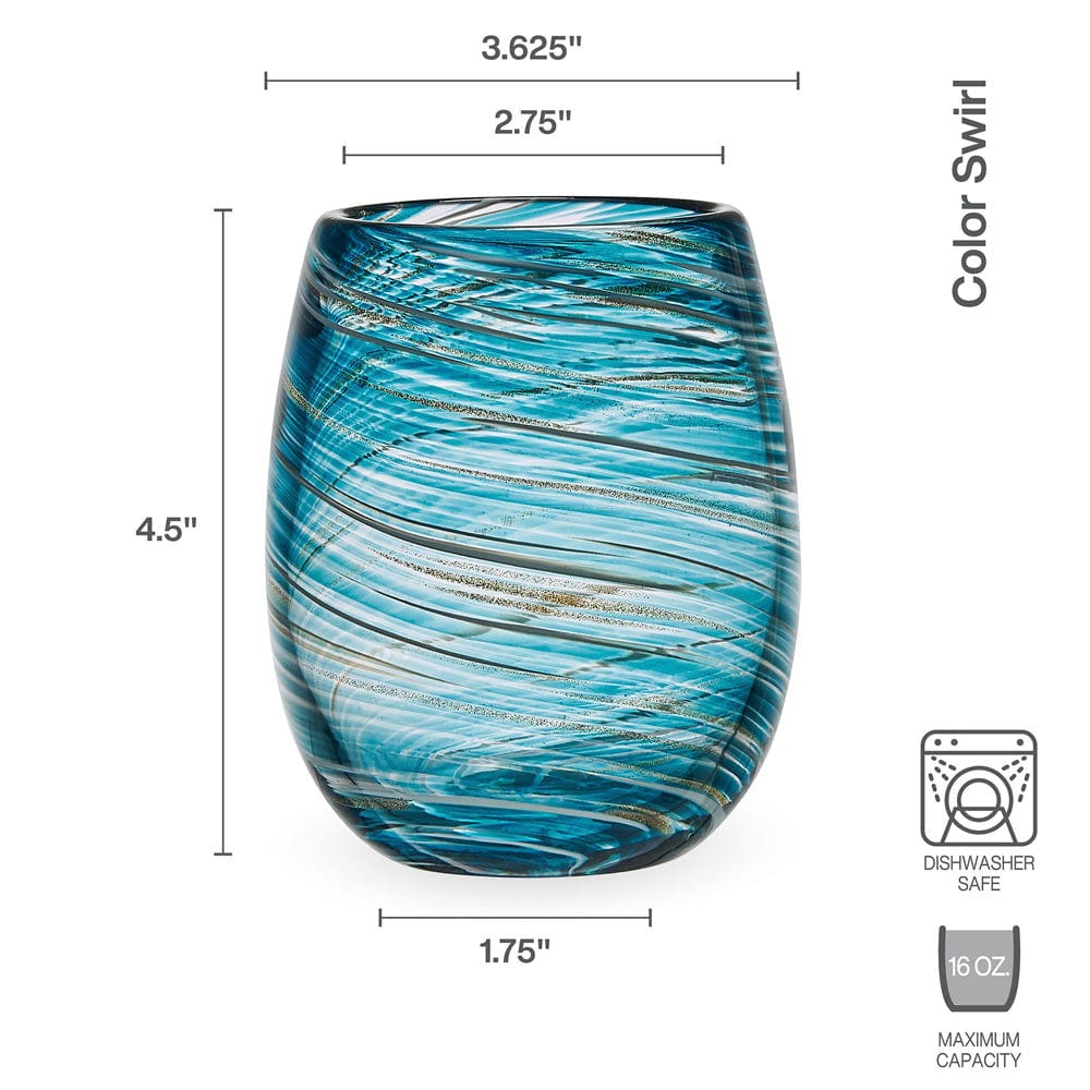 Color Swirl Set of 4 Stemless Wine Glasses - Image 3