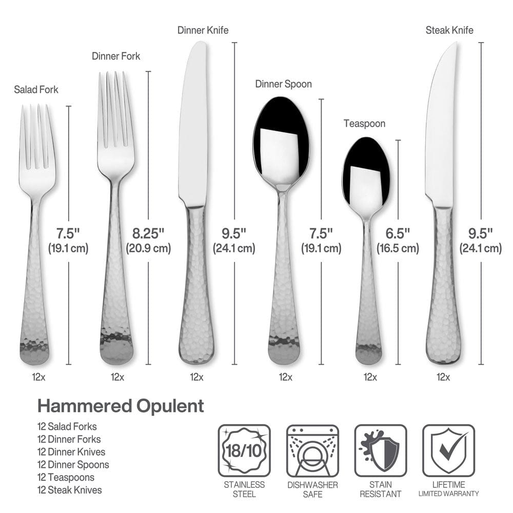 Hammered Opulent 75 Piece Flatware Set. Service for 12 - Image 4