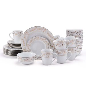 Metallic Floral Gold 32 Piece Dinnerware Set. Service for 8
