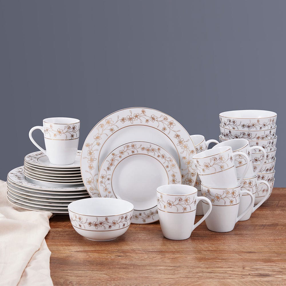 Metallic Floral Gold 32 Piece Dinnerware Set. Service for 8 - Image 3