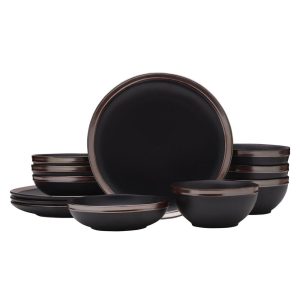 Miller Black 12 Piece Dinnerware Set. Service for 4
