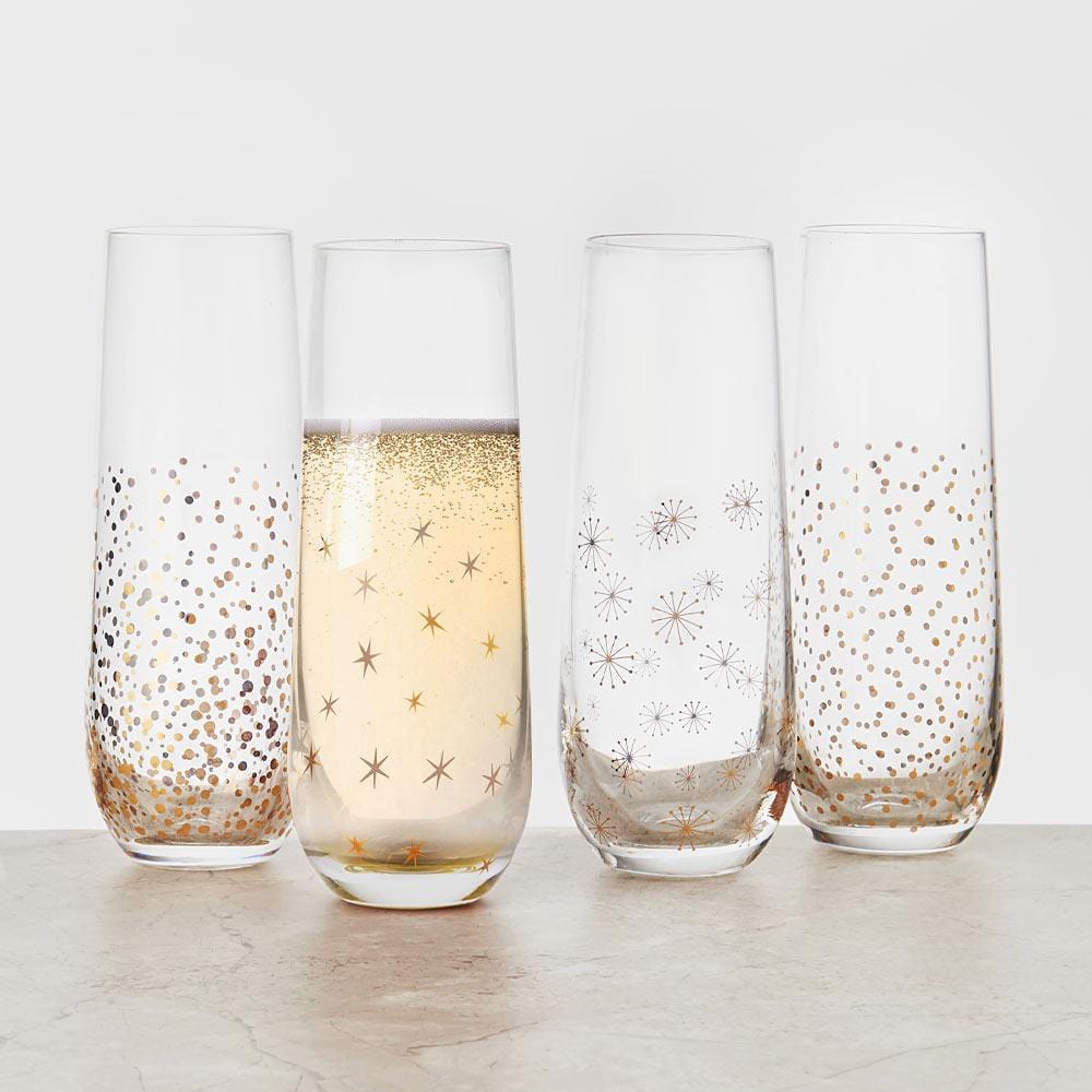 Party Set of 4 Gold Stemless Flute Glasses - Image 2