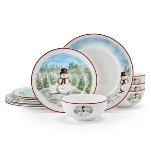 Snowman Enchantment 12 Piece Dinnerware Set. Service for 4