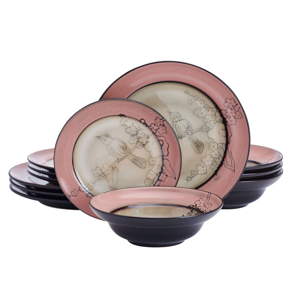 Song Bird Pink 12 Piece Dinnerware Set
