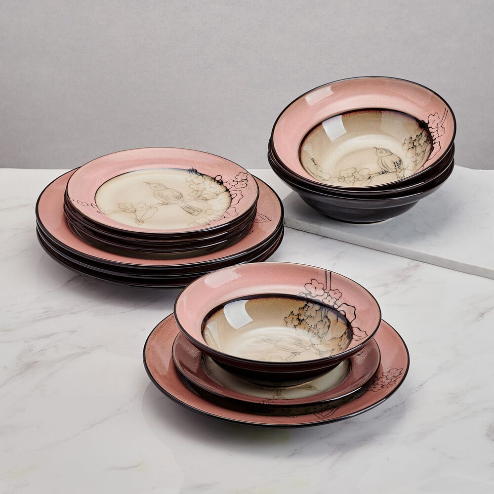 Song Bird Pink 12 Piece Dinnerware Set - Image 2