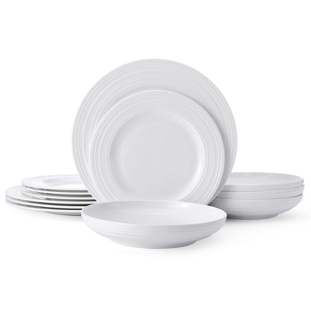Swirl Bone 12 Piece Dinnerware Set with Pasta Bowls. Service for 4