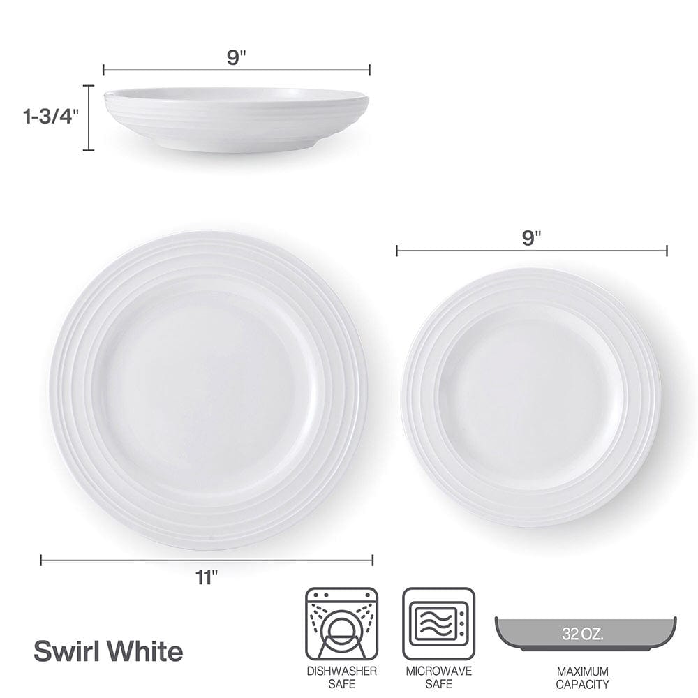 Swirl Bone 12 Piece Dinnerware Set with Pasta Bowls. Service for 4 - Image 5