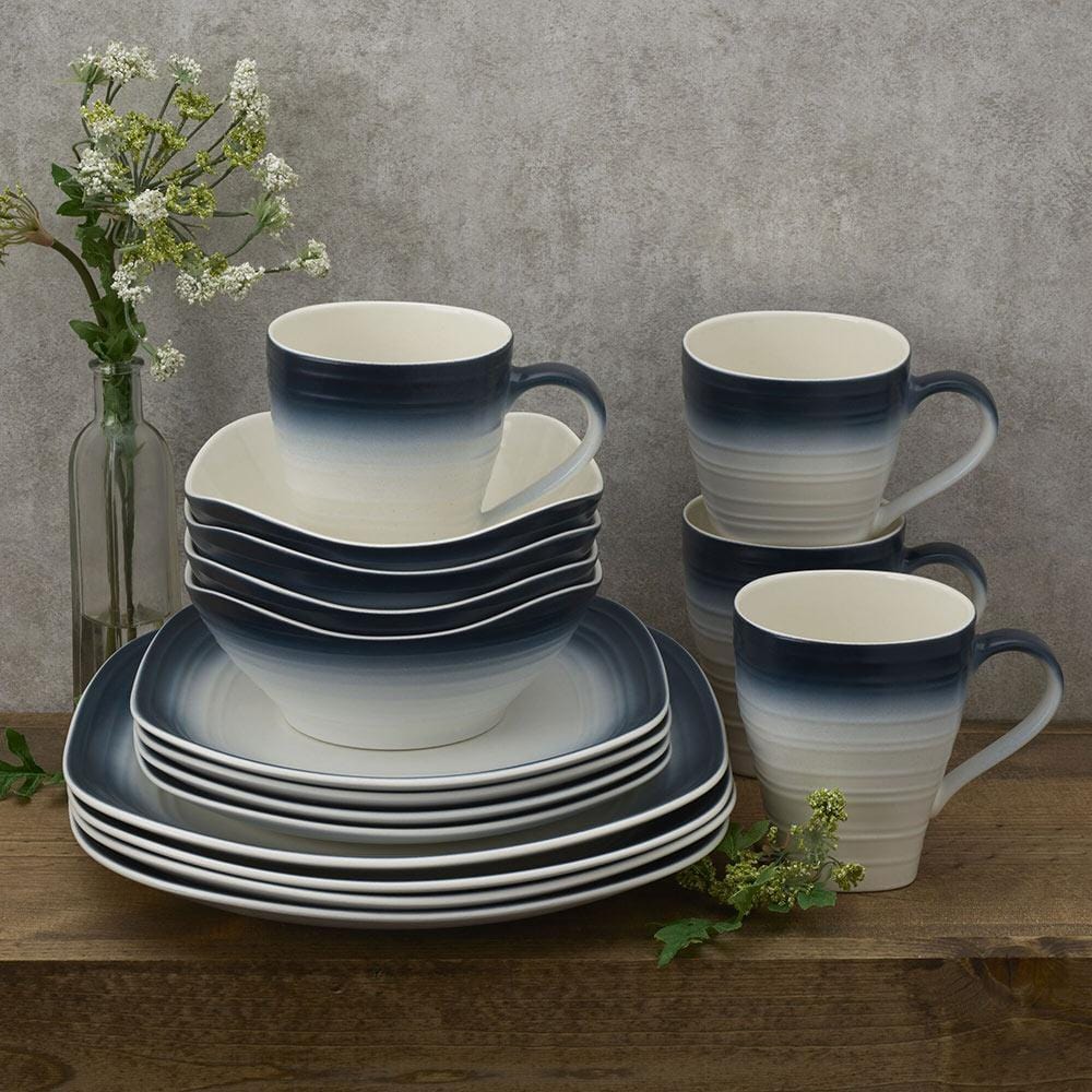 Swirl Ombre Blue Square 16 Piece Dinnerware Set. Service for 4 - Image 2