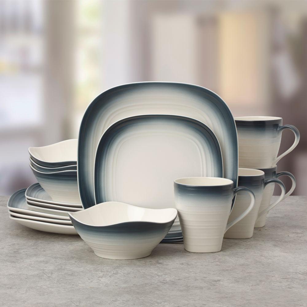 Swirl Ombre Blue Square 16 Piece Dinnerware Set. Service for 4 - Image 3