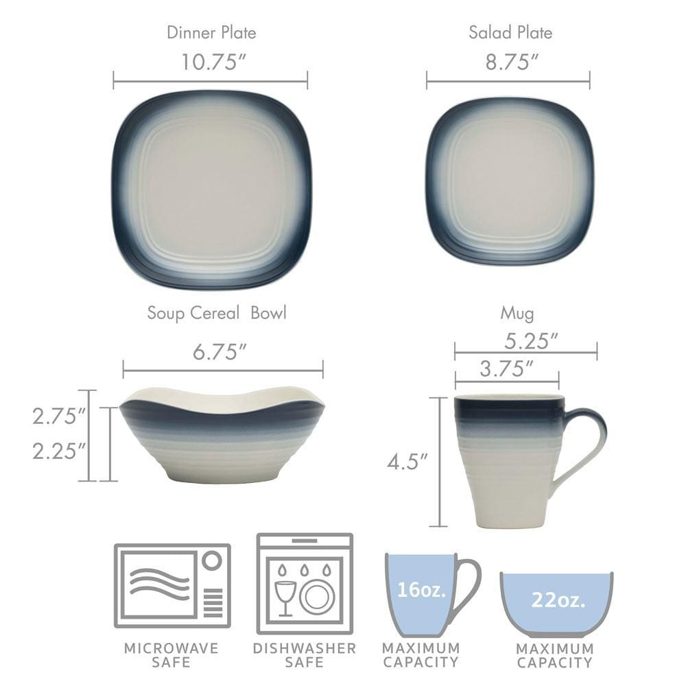 Swirl Ombre Blue Square 16 Piece Dinnerware Set. Service for 4 - Image 8