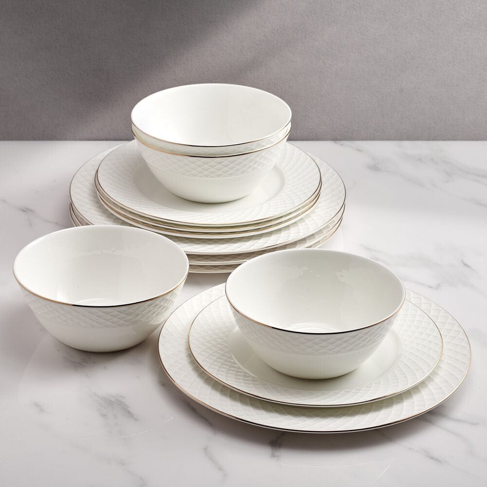 Trellis Gold 12 Piece Dinnerware Set. Service for 4 - Image 2