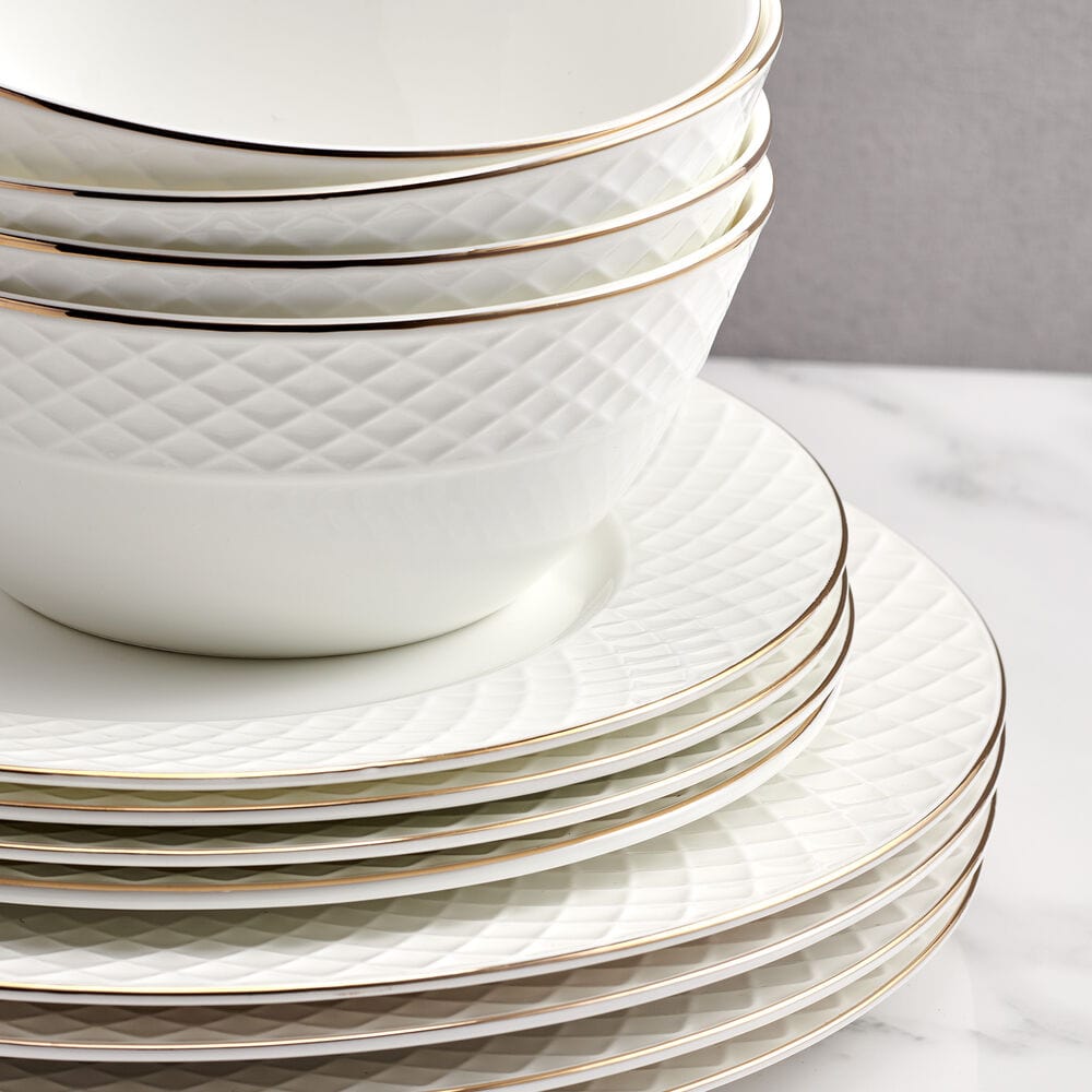 Trellis Gold 12 Piece Dinnerware Set. Service for 4 - Image 4