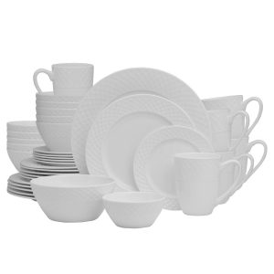 Trellis White 36 Piece Dinnerware Set. Service for 6