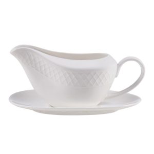 Trellis White Gravy Boat with Stand