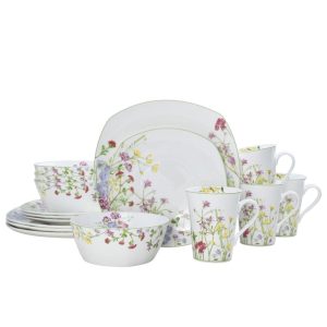 Wildflower Garden Square 16 Piece Dinnerware Set. Service for 4