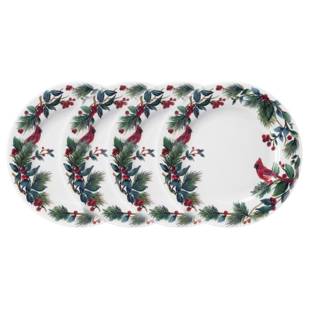 Winter Cardinal Set of 4 Dinner Plates